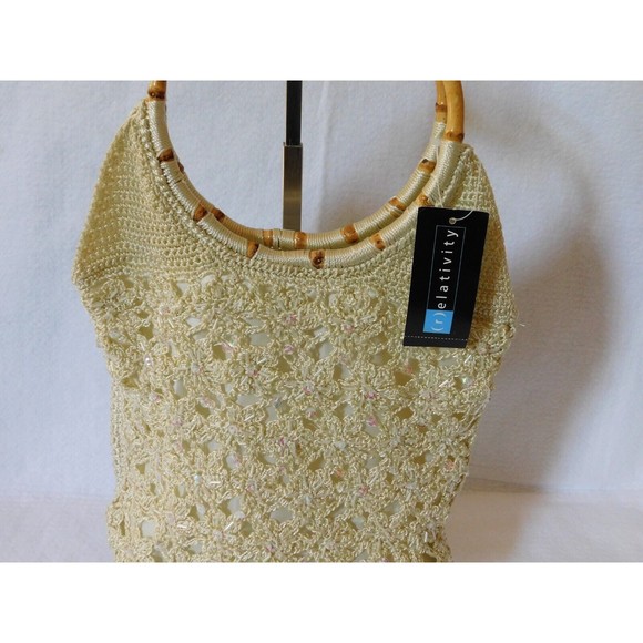 Relativity Purse Handbag Macrame Wood Handle Bag - Picture 2 of 14
